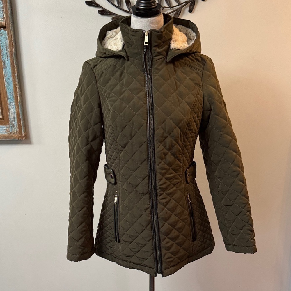 Laundry By Shelli Segal Olive Quilted Puffer Jacket EUC S
